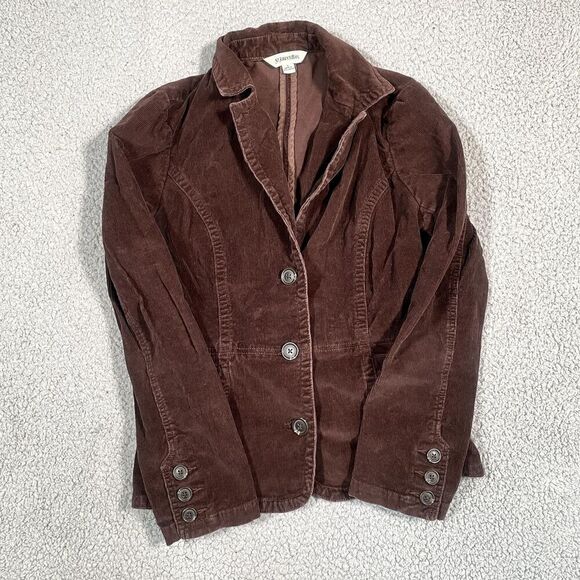 St Johns Bay Blazer Jacket Women's Corduroy Brown 3 Button Front Small - Picture 1 of 6